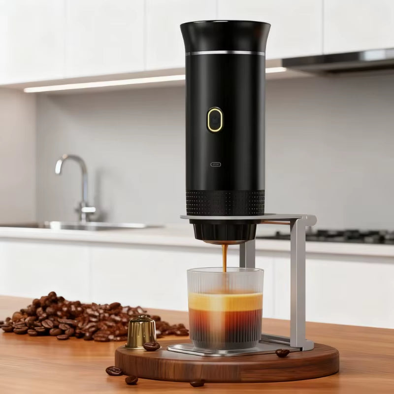 Portable Wireless Electric Espresso Coffee Maker - 3-in-1 Travel, Car, and Home Brewing Solution for Capsule and Ground Coffee