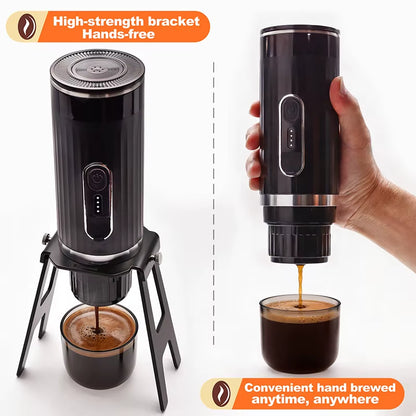 Portable 3-In-1 Wireless Camping Coffee Maker - Self-Heating Espresso Machine with 12V Car Adapter for On-the-Go Brewing