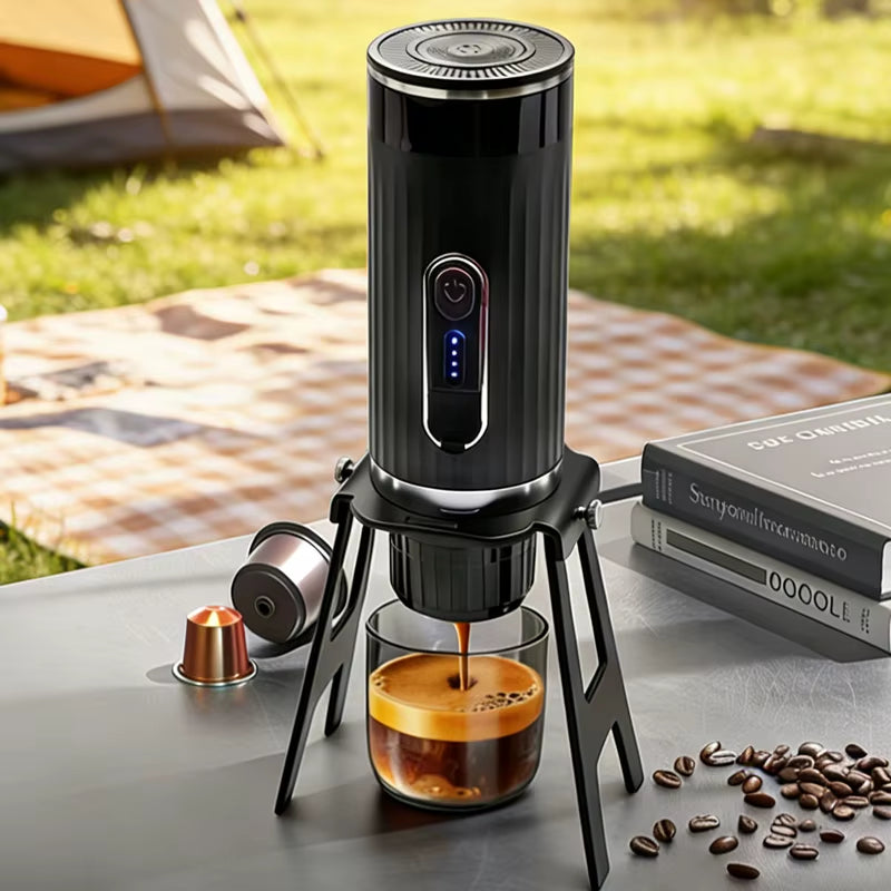 Portable 3-In-1 Wireless Camping Coffee Maker - Self-Heating Espresso Machine with 12V Car Adapter for On-the-Go Brewing