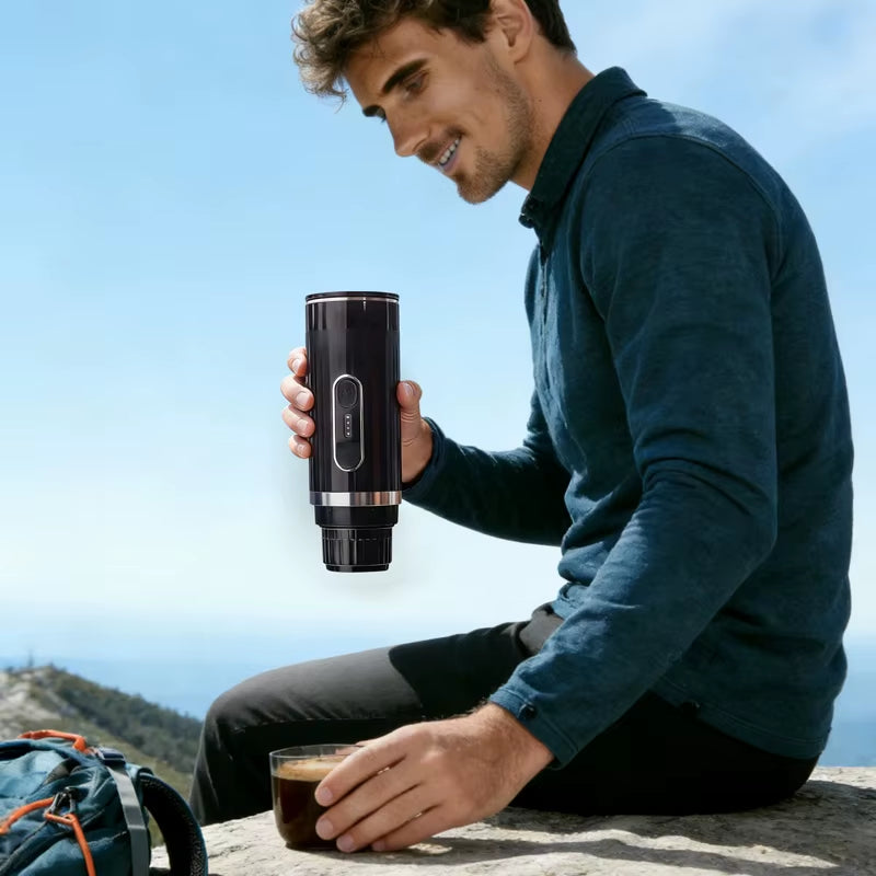 Portable 3-In-1 Wireless Camping Coffee Maker - Self-Heating Espresso Machine with 12V Car Adapter for On-the-Go Brewing